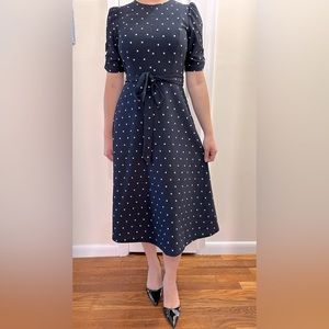 DKNY Navy Polka Dot A-Line Dress